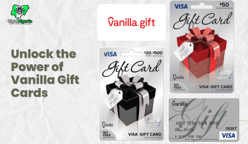 the cover of "diffierent styles of Vanillar Gift cards"